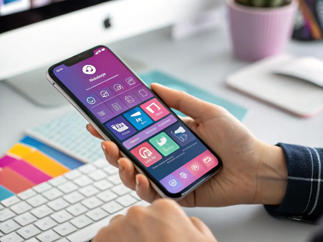 An image depicting a sleek, modern mobile application interface on a smartphone, showcasing user-friendly design and seamless functionality, representing 325 Technologies LLC's expertise in mobile app development.