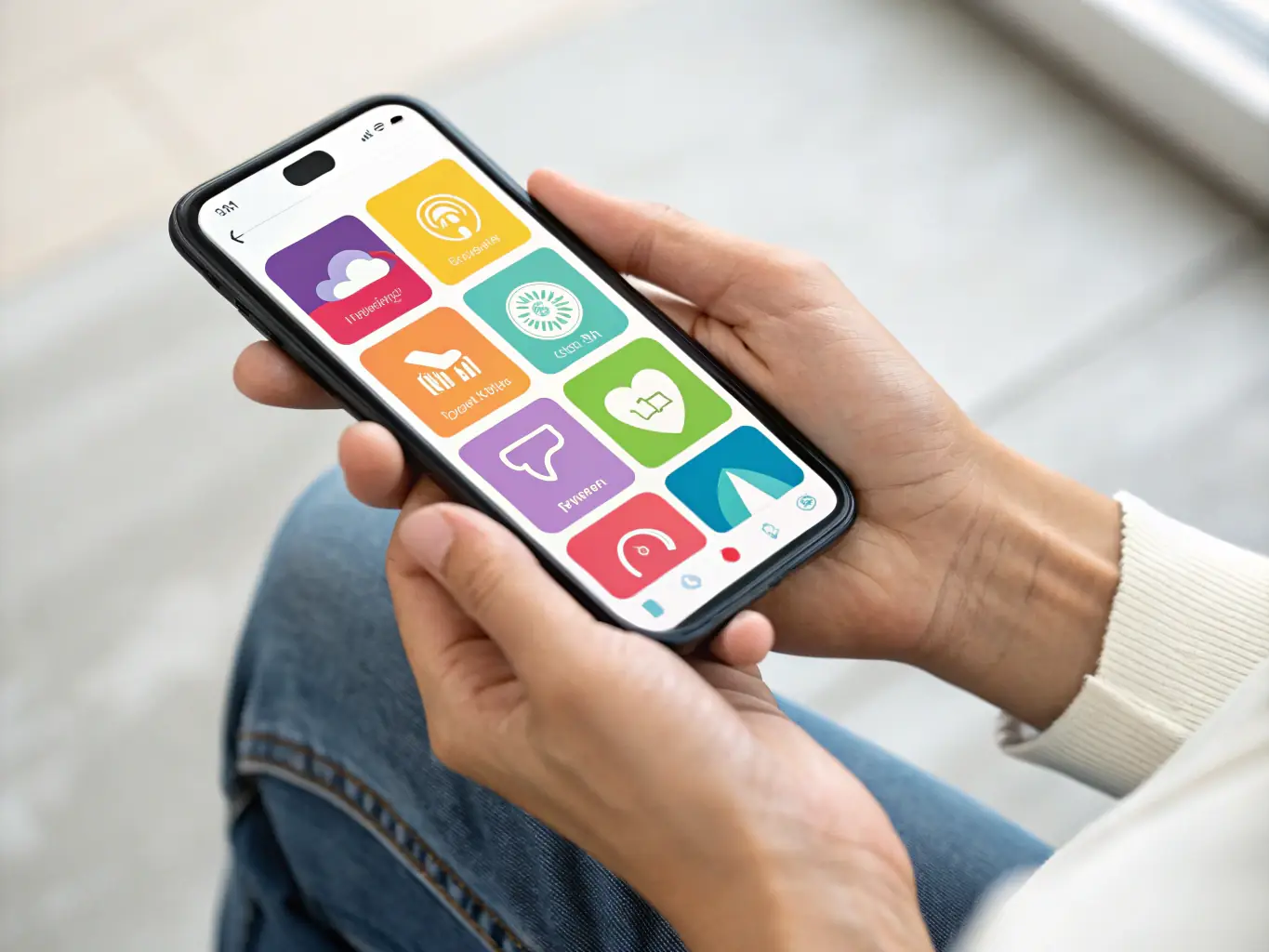 A mobile app interface is displayed on a smartphone, showcasing a user-friendly design with intuitive navigation and interactive elements, representing custom mobile app development.